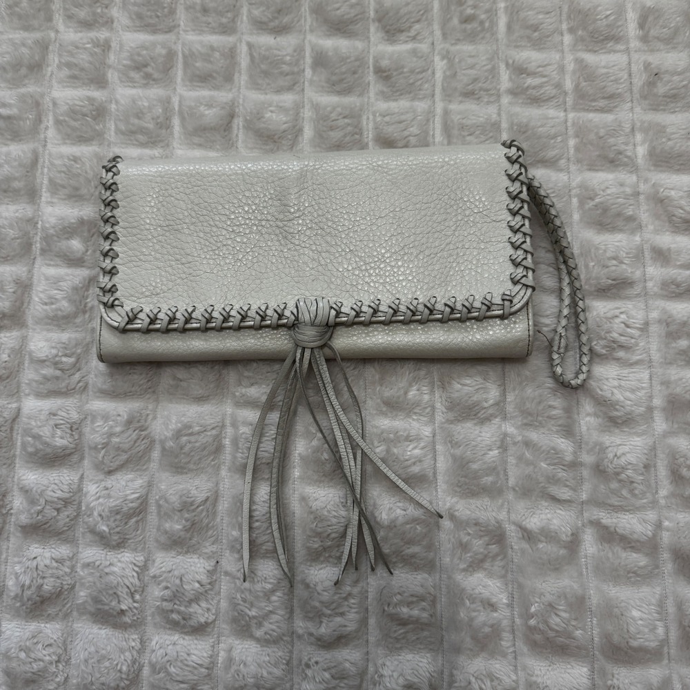 Banana Republic White Leather Wallet Wristlet Clutch Tassel Detail Trim